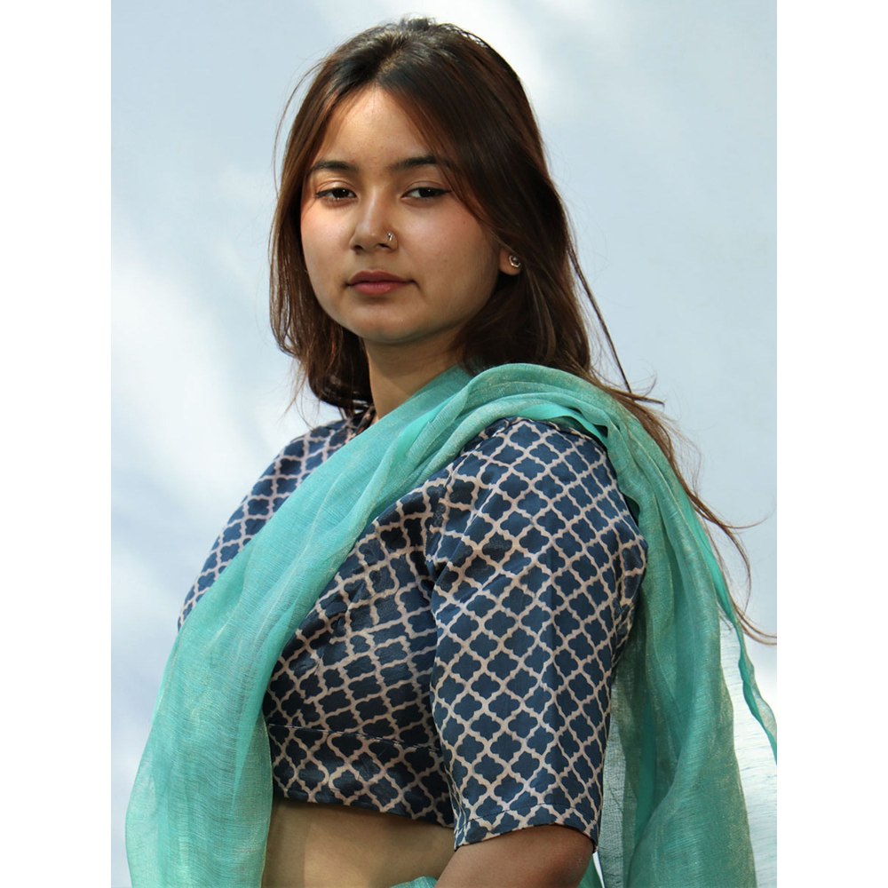 Chidiyaa Harper Blue Mashru Silk Blouse