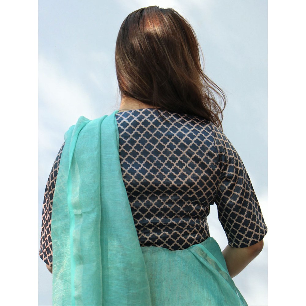 Chidiyaa Harper Blue Mashru Silk Blouse