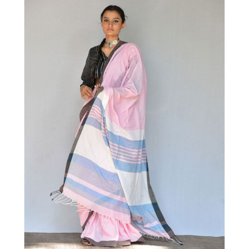 Chidiyaa Baby Pink Handwoven Cotton Saree with Unstitched Blouse