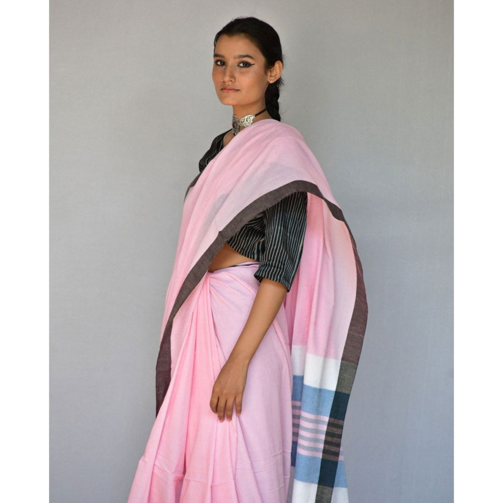 Chidiyaa Baby Pink Handwoven Cotton Saree with Unstitched Blouse