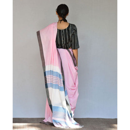 Chidiyaa Baby Pink Handwoven Cotton Saree with Unstitched Blouse