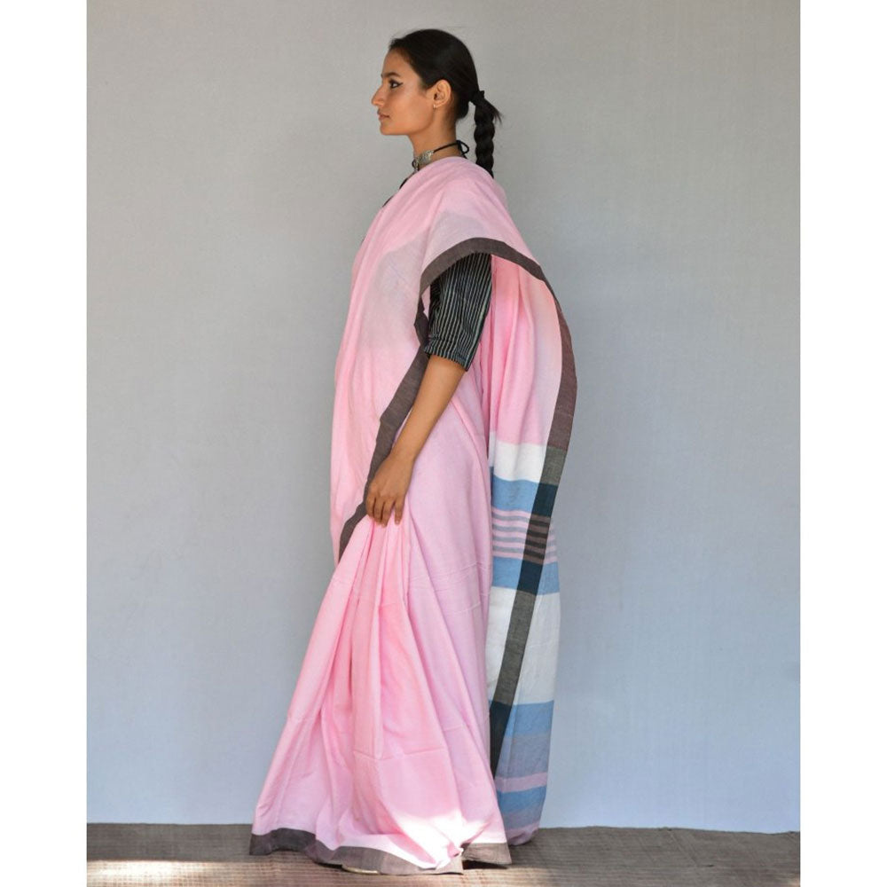 Chidiyaa Baby Pink Handwoven Cotton Saree with Unstitched Blouse