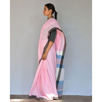 Chidiyaa Baby Pink Handwoven Cotton Saree with Unstitched Blouse
