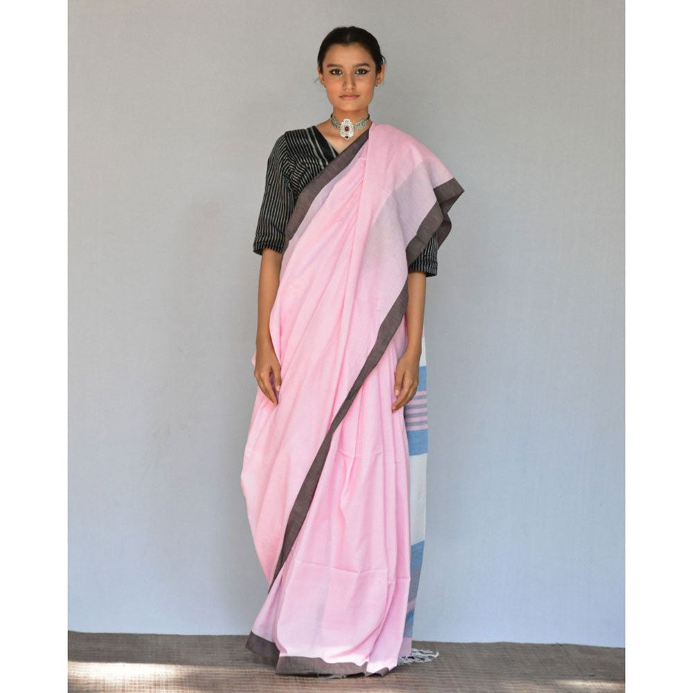Chidiyaa Baby Pink Handwoven Cotton Saree with Unstitched Blouse