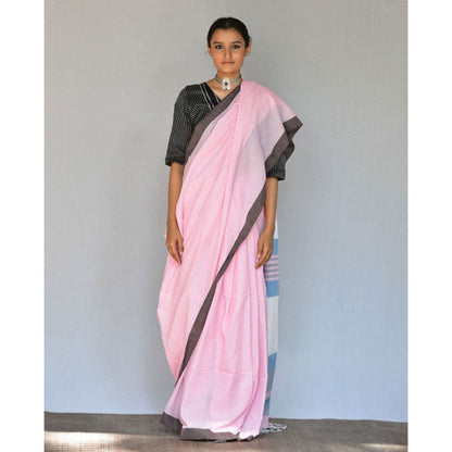 Chidiyaa Baby Pink Handwoven Cotton Saree with Unstitched Blouse