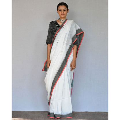 Chidiyaa Pure White Handwoven Cotton Saree with Unstitched Blouse