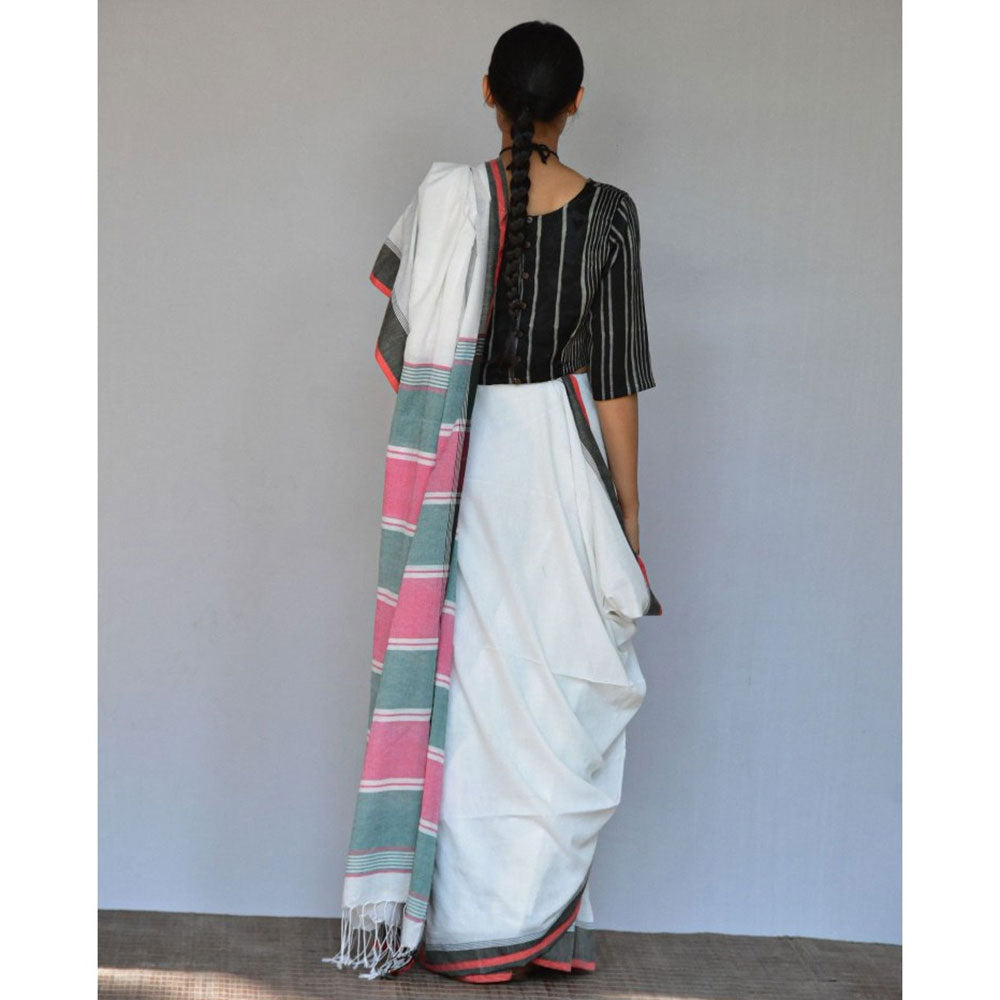 Chidiyaa Pure White Handwoven Cotton Saree with Unstitched Blouse