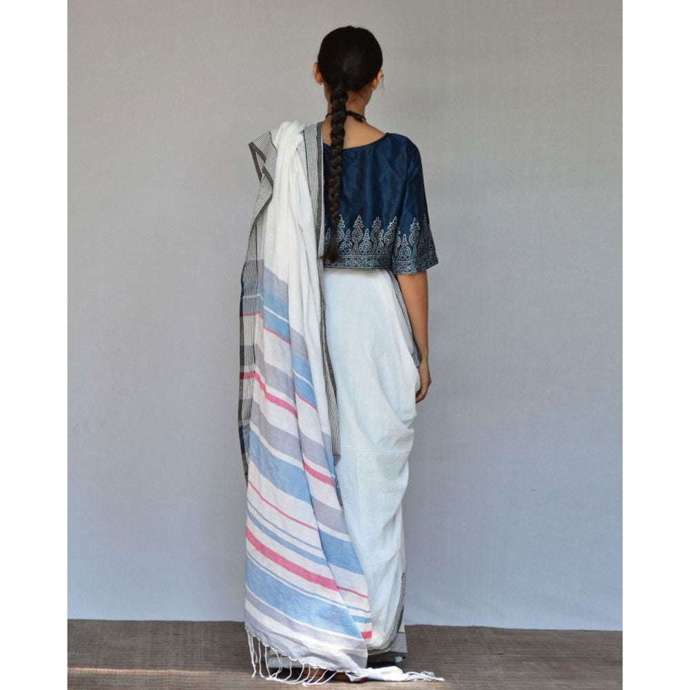 Chidiyaa Calm White Handwoven Cotton Saree with Unstitched Blouse