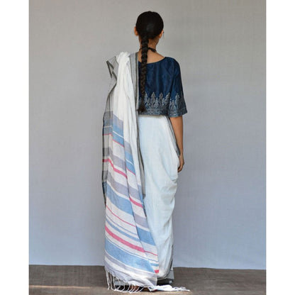Chidiyaa Calm White Handwoven Cotton Saree with Unstitched Blouse