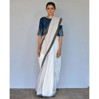 Chidiyaa Ivory White Handwoven Cotton Saree with Unstitched Blouse