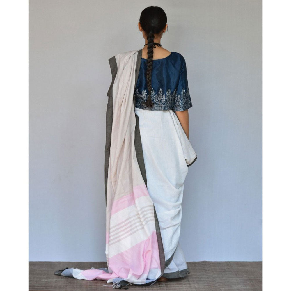 Chidiyaa Ivory White Handwoven Cotton Saree with Unstitched Blouse