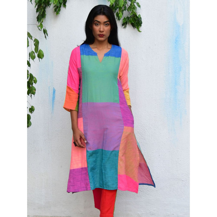 Chidiyaa Rainbow Cafe Coastal Breeze Handwoven Cotton Kurta Set And Cotton Pants Set