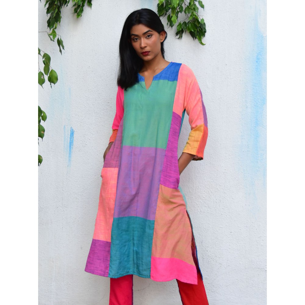 Chidiyaa Rainbow Cafe Coastal Breeze Handwoven Cotton Kurta Set And Cotton Pants Set