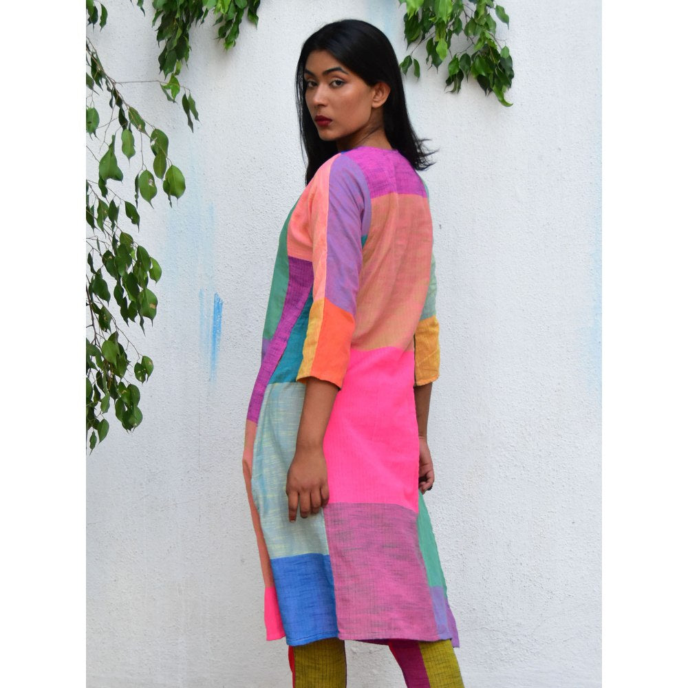Chidiyaa Rainbow Cafe Coastal Breeze Handwoven Cotton Kurta Set And Cotton Pants Set