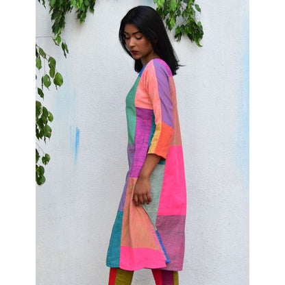 Chidiyaa Rainbow Cafe Coastal Breeze Handwoven Cotton Kurta Set And Cotton Pants Set