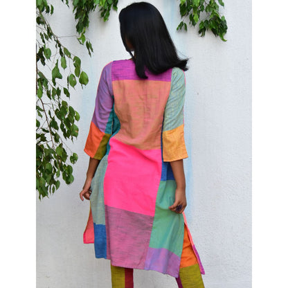 Chidiyaa Rainbow Cafe Coastal Breeze Handwoven Cotton Kurta Set And Cotton Pants Set