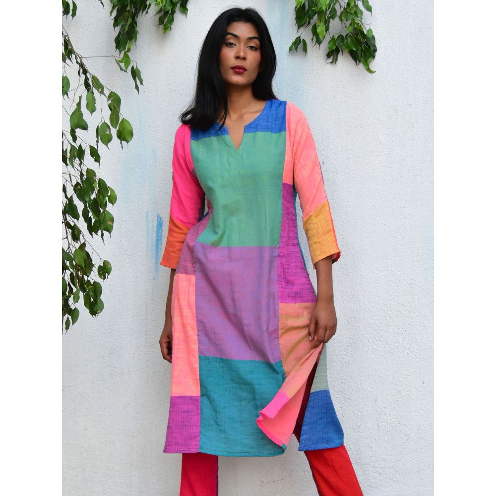 Chidiyaa Rainbow Cafe Coastal Breeze Handwoven Cotton Kurta Set And Cotton Pants Set