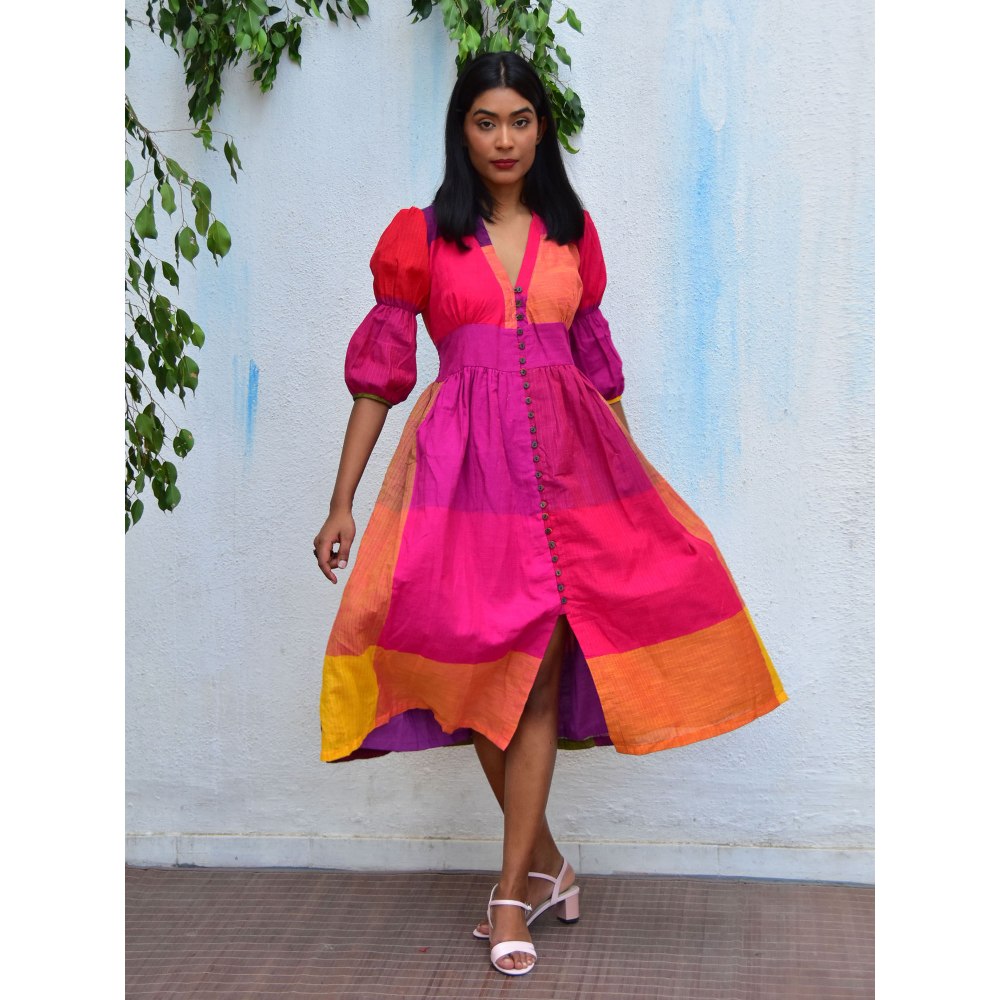 Chidiyaa Rainbow Cafe Rhapsody Handwoven Cotton Dress