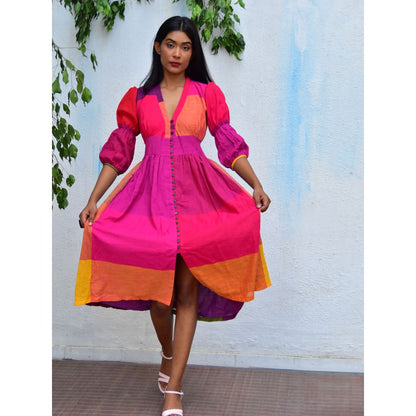 Chidiyaa Rainbow Cafe Rhapsody Handwoven Cotton Dress