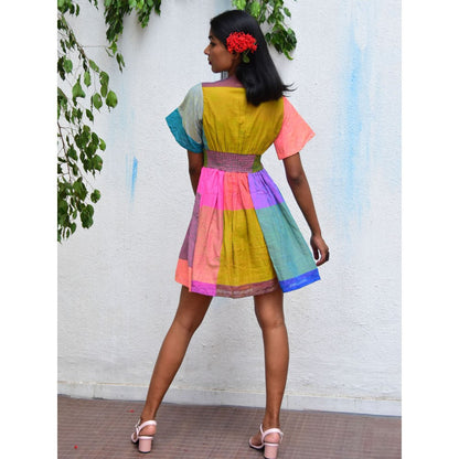Chidiyaa Rainbow Cafe Multi-Color Mirage Handwoven Cotton Dress