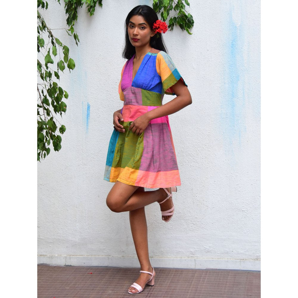 Chidiyaa Rainbow Cafe Multi-Color Mirage Handwoven Cotton Dress