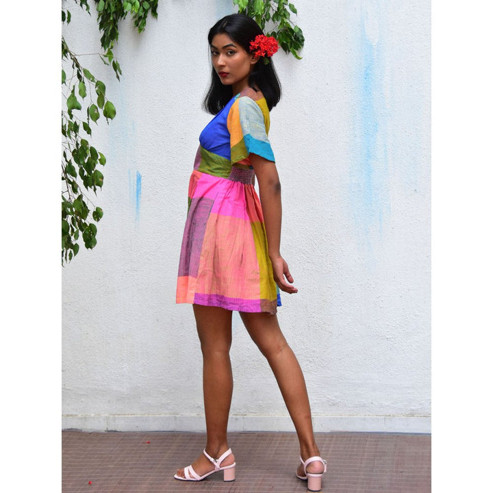 Chidiyaa Rainbow Cafe Multi-Color Mirage Handwoven Cotton Dress