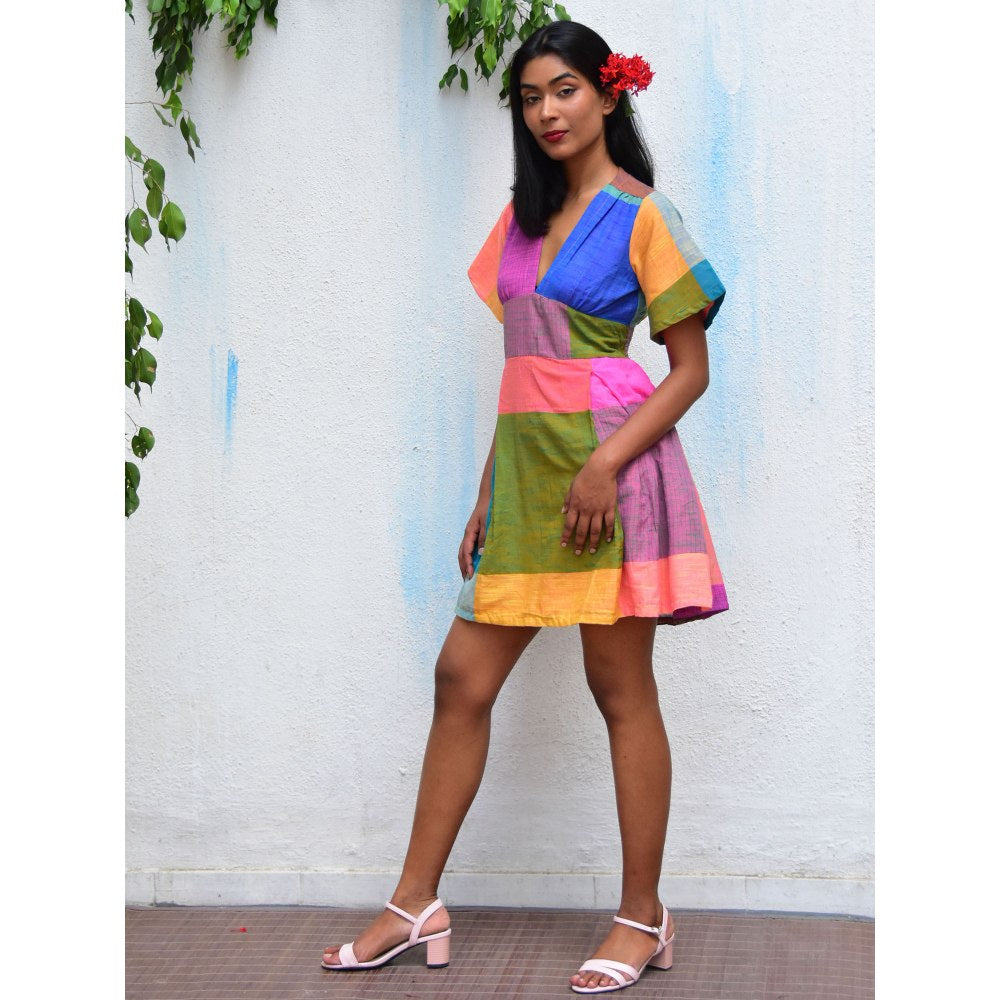 Chidiyaa Rainbow Cafe Multi-Color Mirage Handwoven Cotton Dress
