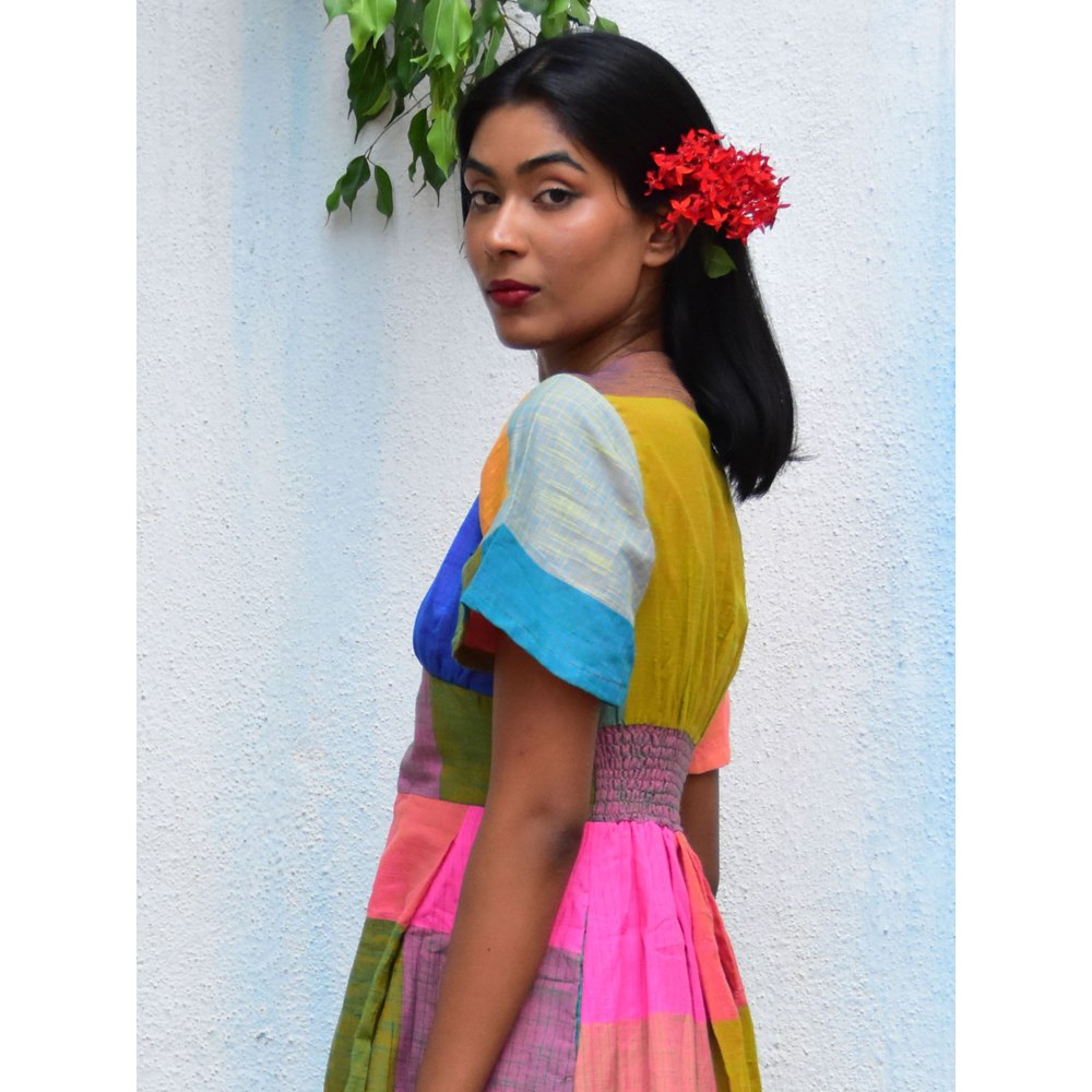 Chidiyaa Rainbow Cafe Multi-Color Mirage Handwoven Cotton Dress