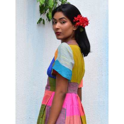 Chidiyaa Rainbow Cafe Multi-Color Mirage Handwoven Cotton Dress