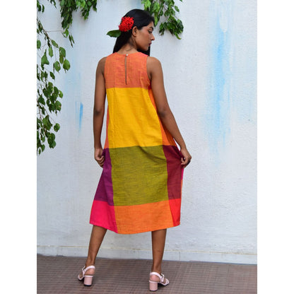 Chidiyaa Rainbow Cafe Summer Skies Handwoven Cotton Dress