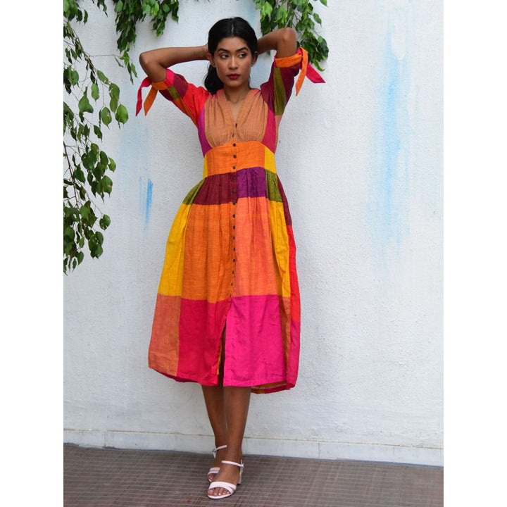 Chidiyaa Rainbow Cafe Techni Color Handwoven Cotton Dress