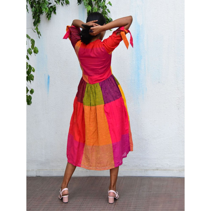 Chidiyaa Rainbow Cafe Techni Color Handwoven Cotton Dress