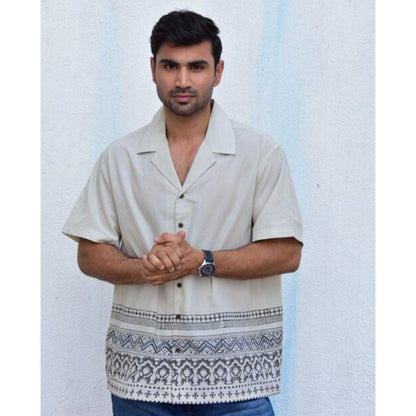 Chidiyaa Jilibi Ivory Ink Hand Block Printed Pure Cotton Shirt