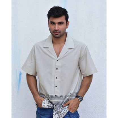 Chidiyaa Jilibi Ivory Ink Hand Block Printed Pure Cotton Shirt
