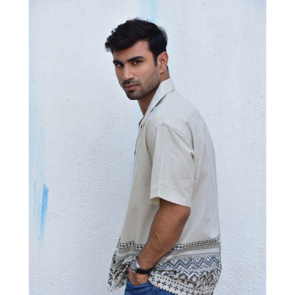 Chidiyaa Jilibi Ivory Ink Hand Block Printed Pure Cotton Shirt