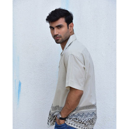 Chidiyaa Jilibi Ivory Ink Hand Block Printed Pure Cotton Shirt