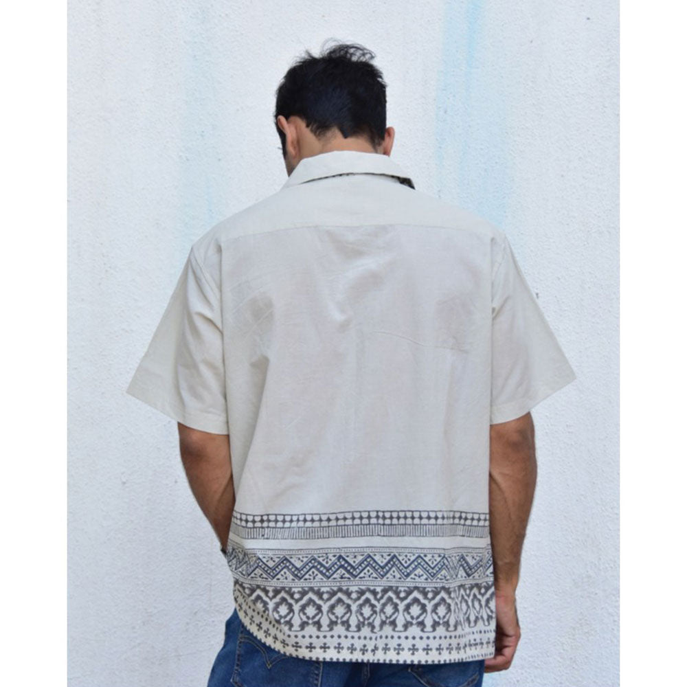 Chidiyaa Jilibi Ivory Ink Hand Block Printed Pure Cotton Shirt