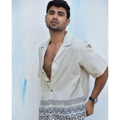 Chidiyaa Jilibi Ivory Ink Hand Block Printed Pure Cotton Shirt