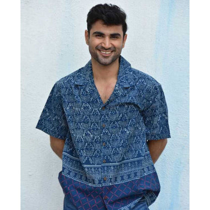 Chidiyaa Jilibi Butterfly Blues Hand Block Printed Pure Cotton Shirt