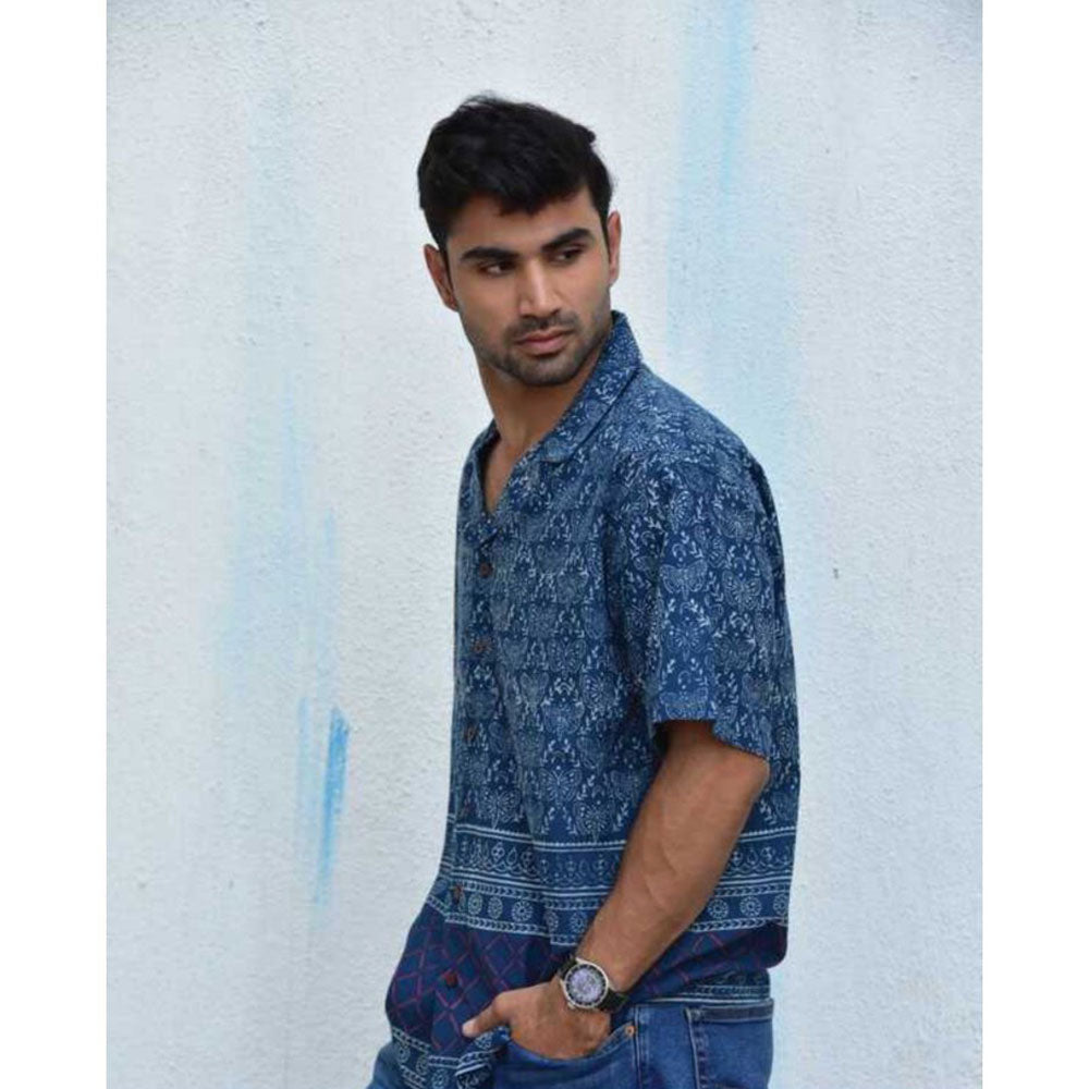 Chidiyaa Jilibi Butterfly Blues Hand Block Printed Pure Cotton Shirt