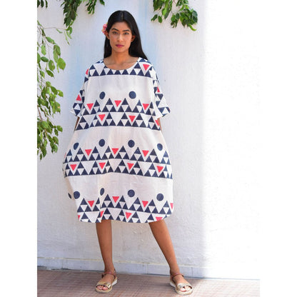 Chidiyaa Vanilla Moon Moonlit Handblock Printed Cotton Dress