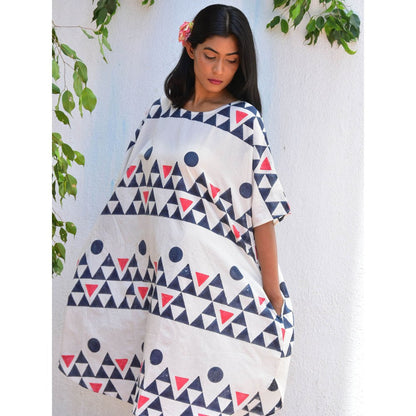 Chidiyaa Vanilla Moon Moonlit Handblock Printed Cotton Dress