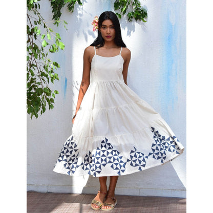 Chidiyaa Vanilla Moon Twilight Handblock Printed Cotton Dress