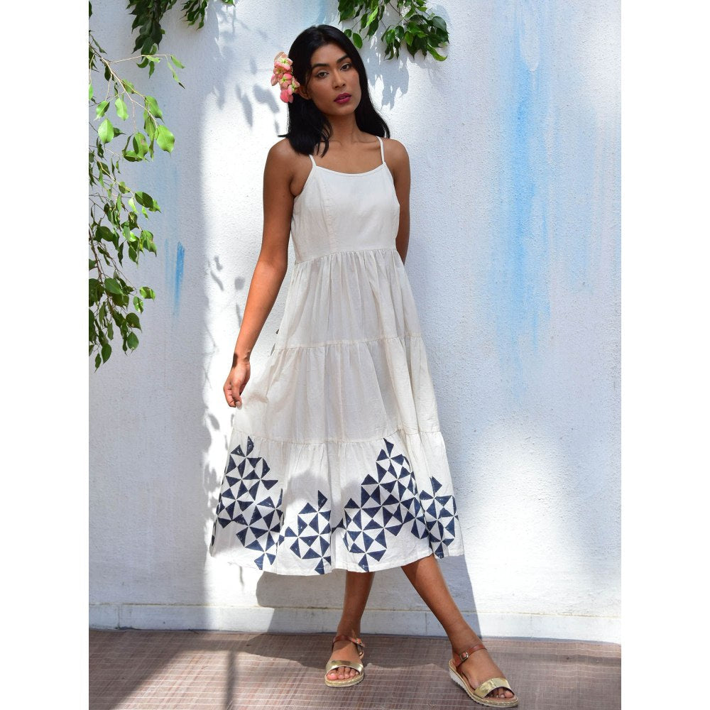 Chidiyaa Vanilla Moon Twilight Handblock Printed Cotton Dress