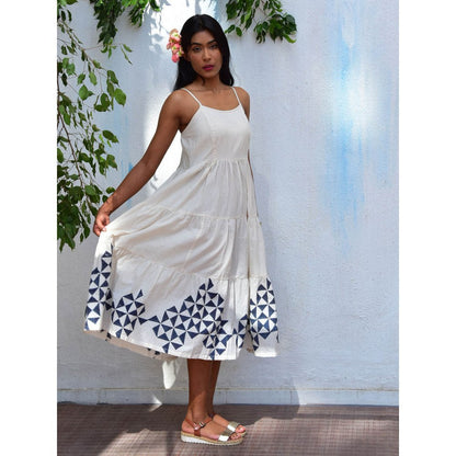 Chidiyaa Vanilla Moon Twilight Handblock Printed Cotton Dress