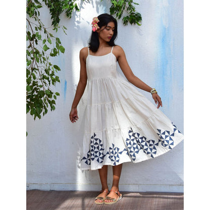 Chidiyaa Vanilla Moon Twilight Handblock Printed Cotton Dress