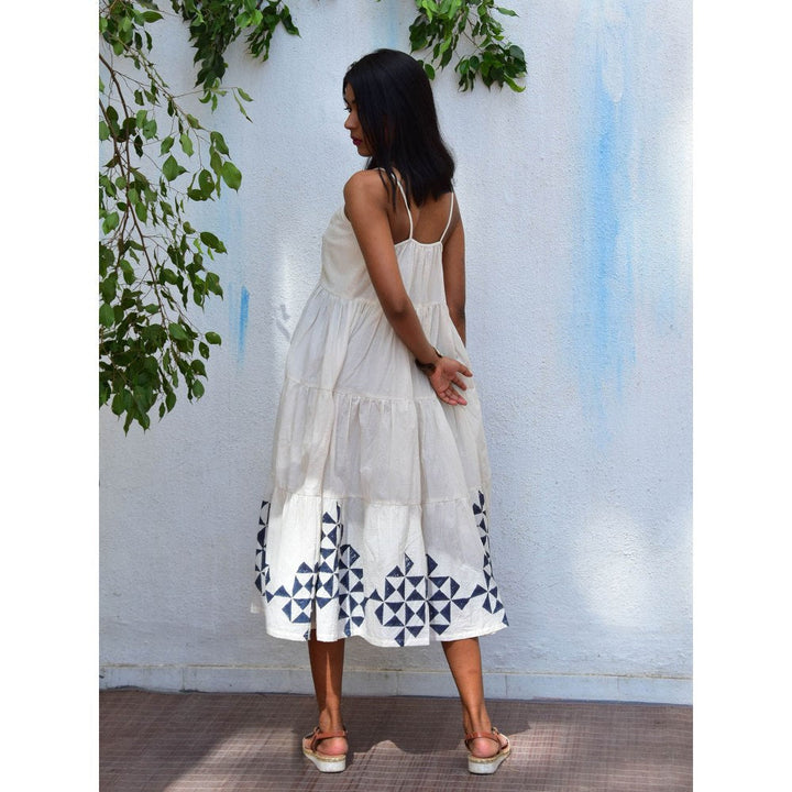 Chidiyaa Vanilla Moon Twilight Handblock Printed Cotton Dress