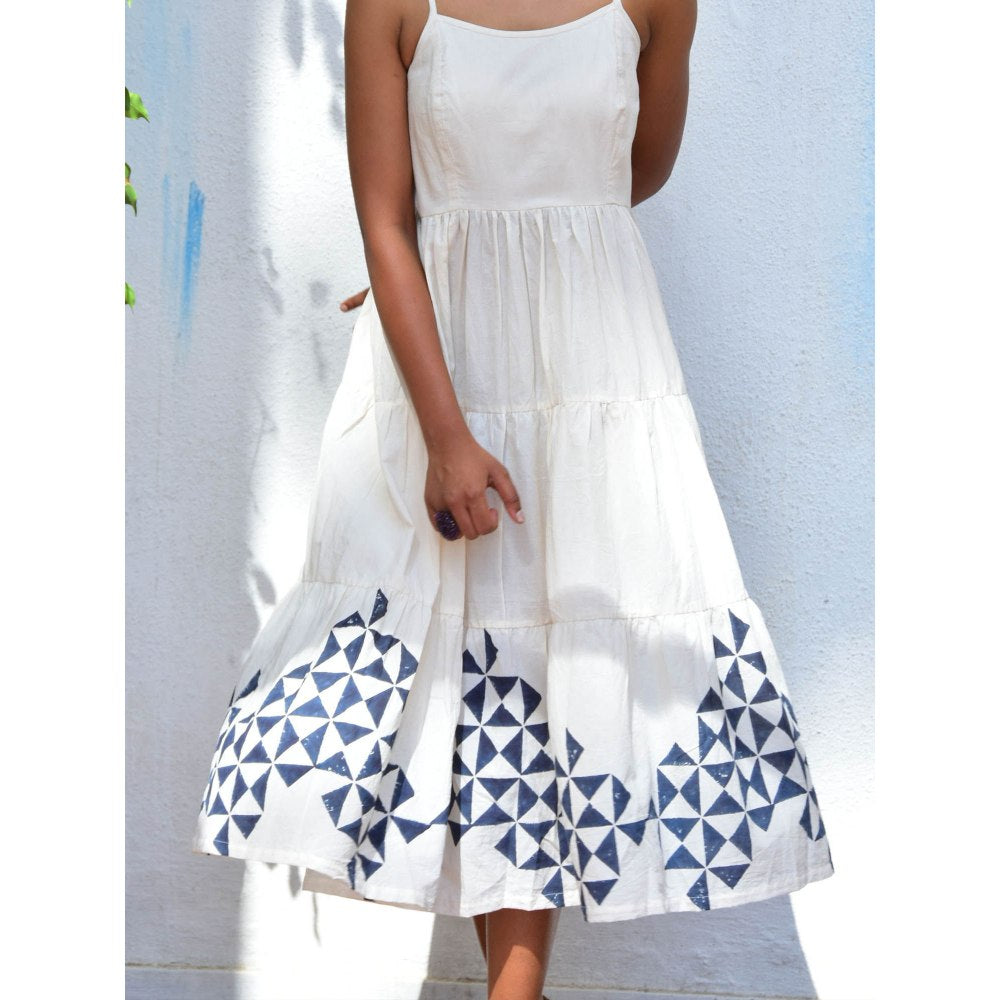 Chidiyaa Vanilla Moon Twilight Handblock Printed Cotton Dress