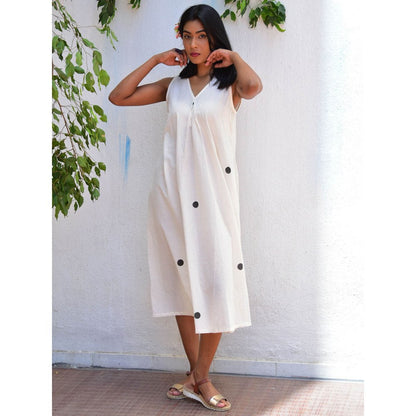 Chidiyaa Vanilla Moon Lunar Lace Handblock Printed Cotton Dress