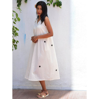 Chidiyaa Vanilla Moon Lunar Lace Handblock Printed Cotton Dress